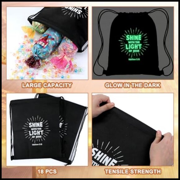 Glow in the Dark Drawstring Backpacks Bulk Religious Bible Verse Faith Design main image 4